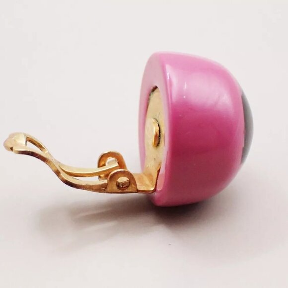 CHANEL CC Logo Button Earrings 01P Clip-On Plastic Pink GHW Vintage 33RK796 - Picture 9 of 10